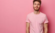 handsome man wearing T-shirts mockup empty in pink t shirt