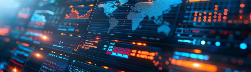 Poster - A comprehensive look at a financial display on a laptop screen, showcasing up-to-the-minute worldwide economic information