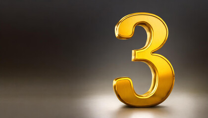 Fototapete - Golden number 3 on abstract background with copy space. 3D rendering.