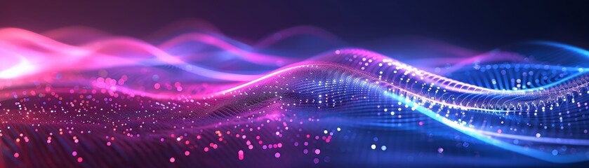 Poster - sparkling neon lights illuminating the lively background with vibrant waves and glowing patterns, cr