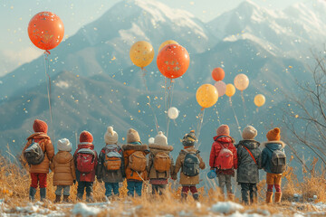 Poster - group of children playing in the park