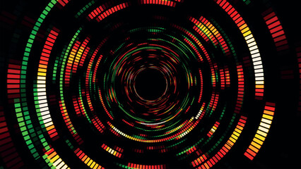 Poster - Abstract digital background. Big data visualization. Circular rotations of a fantastic circle of colorful particles, beautiful colored spiral, elegant particles background. 3D rainbow vector 