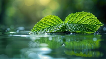 Green leaf on water surface