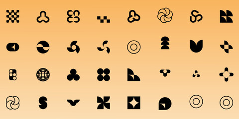 Set of abstract retro futuristic elements and shapes . Geometric shapes, forms, symbols for template, poster, banner, web, stickers.