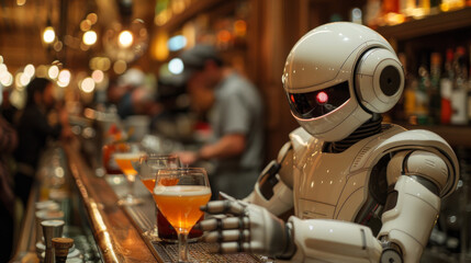 Poster - Robot Enjoying Beer at Bar