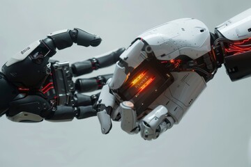 Poster - Close-up view of human and robot hands in a symbolic handshake