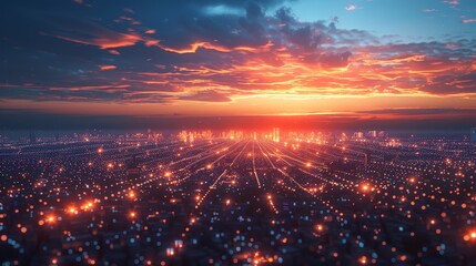 Poster - Global Connectivity: Network Hubs Illuminated at Dusk