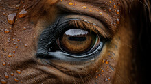 A Close-up Of A Horse's Eye Covered In Water Droplets.