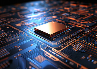 Poster - Close up of electronic circuit board. Technology background. 3D rendering
