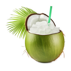 Wall Mural - Refreshing Coconut Water Summer Cocktail Isolated on Transparent Background
