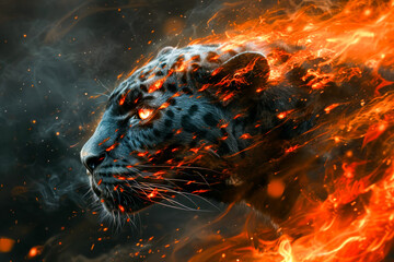 Sticker - Black and orange tiger is depicted with sparks and fire surrounding him.