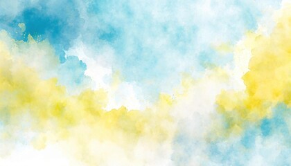 Wall Mural - Artistic blue, yellow and white watercolor background with abstract cloudy sky concept. Grunge abstract paint splash artwork illustration. Beautiful abstract fog cloudscape wallpaper.