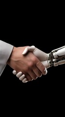 Poster - Human and Robot Handshake Symbolizing AI Collaboration. Generative ai