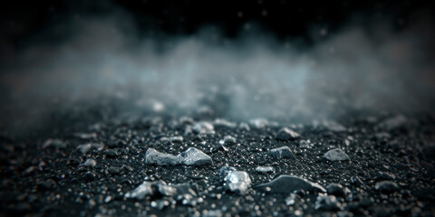 Poster - Close up view of asphalt texture with smoky mist adding a sense of mystery. Urban design element. Generative AI