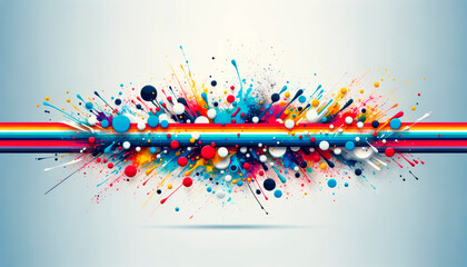 Wall Mural - Vibrant paint explosion on a light background, creating an abstract horizontal line. Generative AI