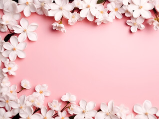 Poster - White magnolias on a soft pink background, floral border design. Spring beauty concept. Generative AI