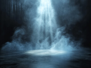 Aufkleber - Heavenly light shining on swirling blue smoke, giving a serene and ethereal feel. Generative AI