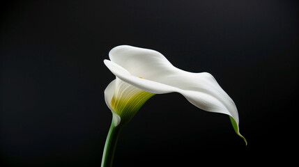 Single calla lily in spotlight. A striking calla lily illuminated against a dark background, highlighting its elegant form