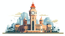 Haram Hotel Tower Clock Design Vector Flat Cartoon