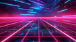 Synthwave wireframe net in retro futuristic 80s background 