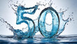 © hardvicore - Number 50 made of water with splashes on white background. Blue liquid figure. 3D rendering.