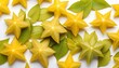 Star fruit or carambola Sliced ​​ripe star mimosa or star apple on white background is native to Southeast Asia