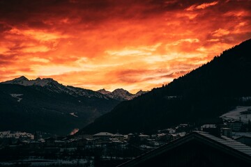 Wall Mural - Stunning view of the majestic Alps in Trentino Alto Adige at sunset
