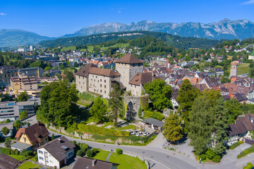 Wall Mural - City of Feldkirch with Schattenberg Castle, State of Vorarlberg, Austria, Drone Photography