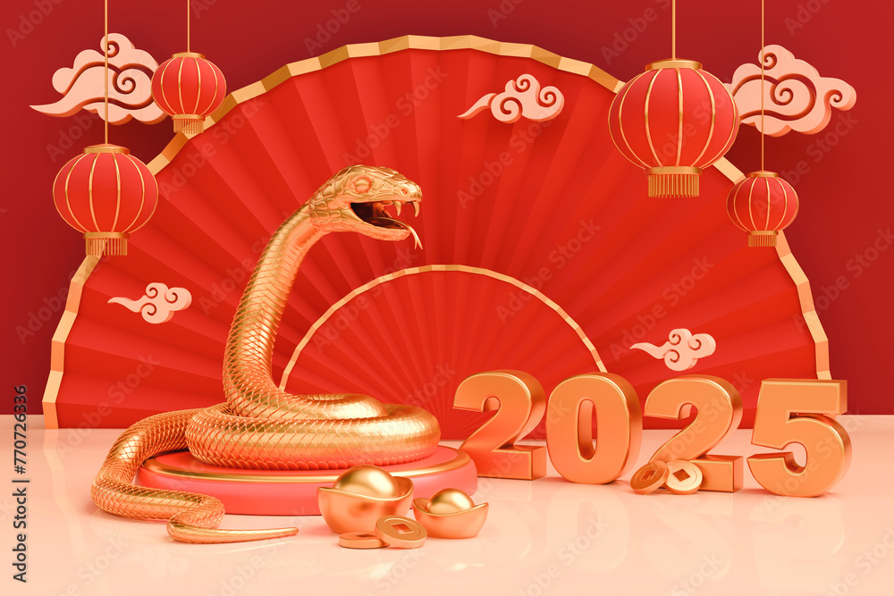 Snake is a symbol of the 2025 Chinese New Year. 3d render illustration ...