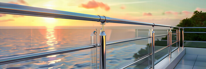 Wall Mural - Sunset at Sea, Nautical Journey with Blue Ocean and Sky, Summer Voyage and Adventure