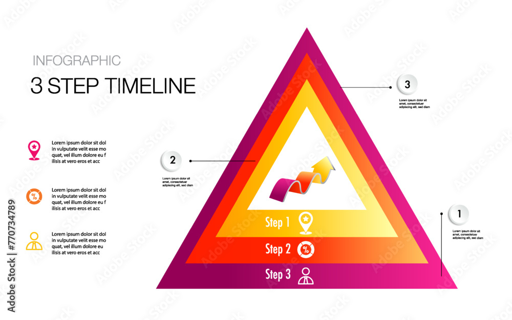 triangle infographic template 3 step for business direction, marketing ...