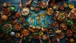 © AlexCaelus - Delicious feast spread out a culinary journey from around the world