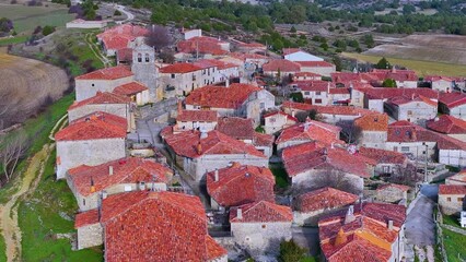 Wall Mural - Aerial view from a drone of the town of La Cuenca in the Municipality of Golmayo. Fronts Region. Province of Soria. Castile and Leon. Spain. Europe