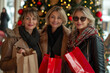 © Andrii  - Holiday Cheer: Three Women Posing with Shopping Bags and Tree