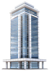 Wall Mural - Modern office building isolated transparent, urban highrise cityscape, high tower tech company firm exterior for architecture visual concept design asset, cutout blue facade skyline city block element