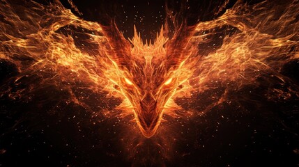Wall Mural - Close-up view of the head of a dragon made from fire and lights.