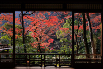 Wall Mural - Vibrant red maple tree in Japan