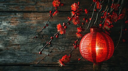 Lantern with red plum blossom to celebrate Chinese lunar new year.