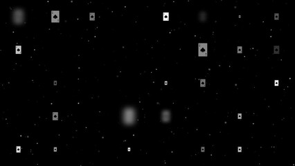 Poster - Template animation of evenly spaced ace of spades cards of different sizes and opacity. Animation of transparency and size. Seamless looped 4k animation on black background with stars