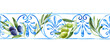 © Ann Lou - Blue ornament border with olive branches Mediterranean design