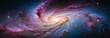 Stunning spiral galaxy with vibrant colors. with shining stars and cosmic dust, highlighting the beauty of the Universe. Wide banner