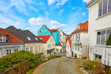 Fototapeta Morze - Street with wooden houses in old centre of Bergen, Norway