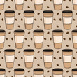 Seamless vector background of cups and coffee beans