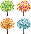Four seasons trees foliages. Vector hand drawn illustration. Icons set.