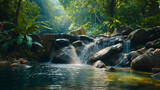 Fototapeta Przestrzenne - Beautiful waterfall in tropical forest. Nature background with copy space.Beautiful waterfall in the tropical forest. Waterfall in the jungle.Waterfall in tropical forest, Thailand. Nature background.