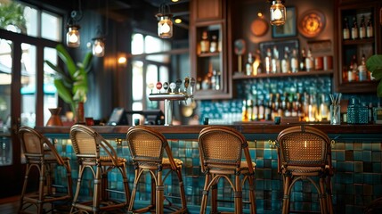 Elegant Bar Interior with Stools and Counter