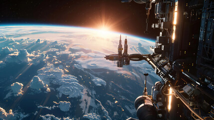 Wall Mural - future spaceport in space colony