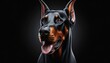 Isolatrd Doberman Dog Portrait. Strong Smart Pet. Family Companion Dog Realistic Illustration. Domestic Pet Animal Artwork. Home Guardian Doberman Dog Mascot Avatar. 