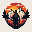 Hunting hunter with gun in the mountains. Vector illustration in retro style