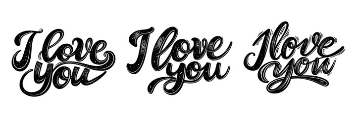 Lettering I love you calligraphic font, hand drawing. Individual font. Declaration of love. Twisted inscription